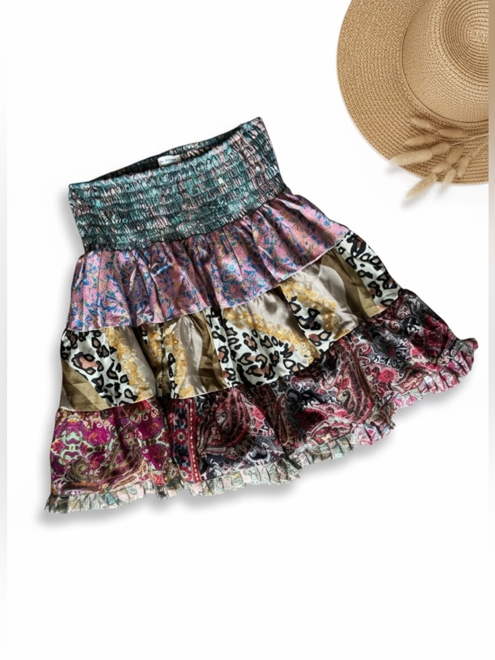 Karma Highway Boho Patchwork Mini Skirt One Size Paisley Tiered Festival 90s Y2K - Picture 1 of 5